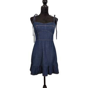 DAY + MOON NWT Denim Mini Dress with Ruffle Hem, Size Large